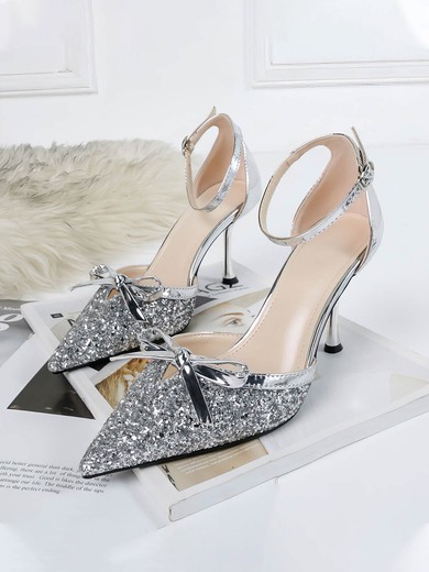 Women's Closed Toe Sparkling Glitter Buckle Stiletto Heel Wedding Shoes #UKM03031363