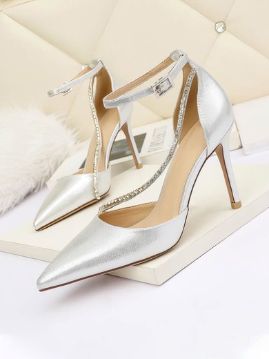 Women's Closed Toe PVC Crystal Stiletto Heel Wedding Shoes #UKM03031364