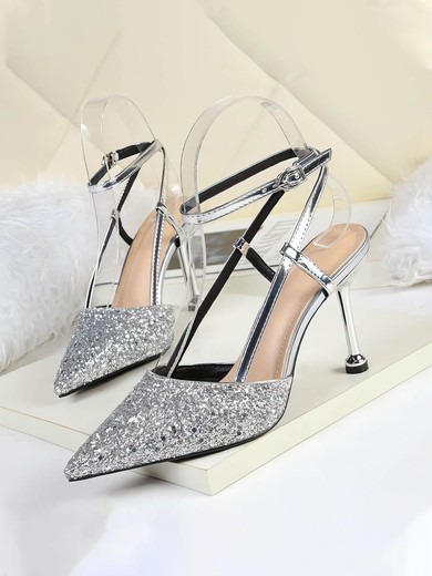 Women's Closed Toe PVC Buckle Stiletto Heel Wedding Shoes #UKM03031366