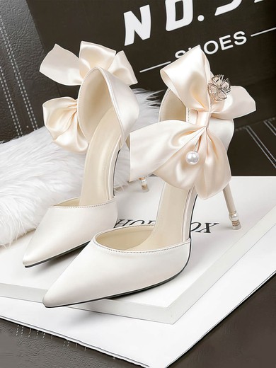 Women's Pumps Satin Bowknot Stiletto Heel Wedding Shoes #UKM03031373
