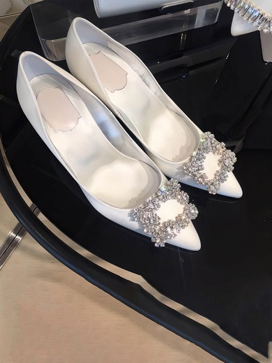 Women's Pumps Satin Crystal Stiletto Heel Wedding Shoes #UKM03031375