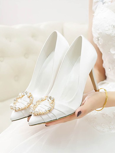 Women's Pumps Satin Crystal Stiletto Heel Wedding Shoes #UKM03031376