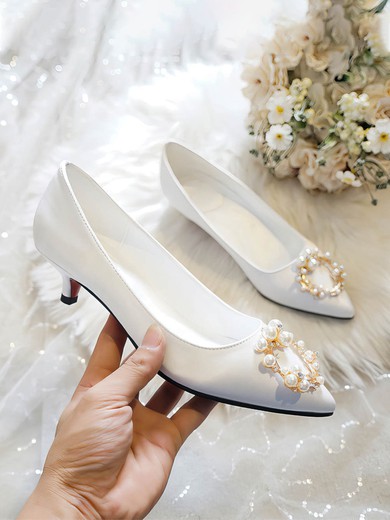 Women's Pumps Satin Crystal Low Heel Wedding Shoes #UKM03031380