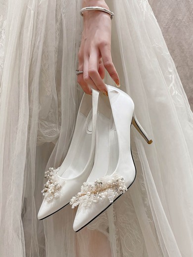 Women's Pumps Satin Crystal Stiletto Heel Wedding Shoes #UKM03031385