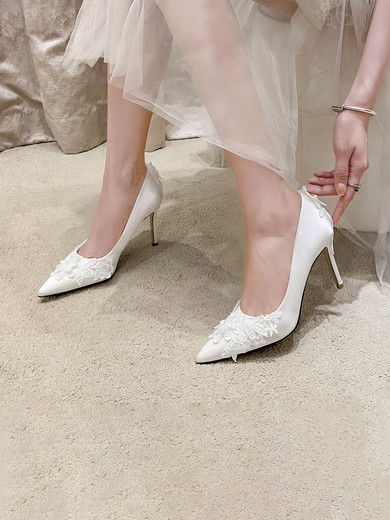 Women's Pumps Satin Flower Stiletto Heel Wedding Shoes #UKM03031388
