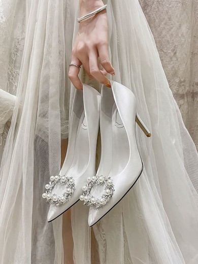 Women's Pumps Satin Crystal Stiletto Heel Wedding Shoes #UKM03031392