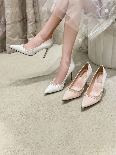 Women's Pumps Satin Chain Stiletto Heel Wedding Shoes #UKM03031403