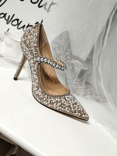 Women's Closed Toe PVC Crystal Stiletto Heel Wedding Shoes #UKM03031410