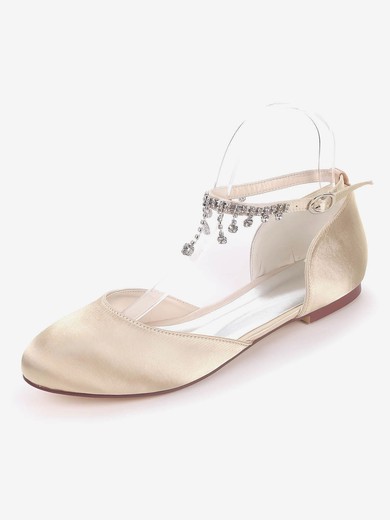 Women's Closed Toe Satin Crystal Flat Heel Wedding Shoes #UKM03031416