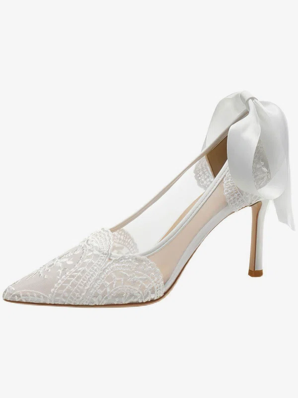 Women's Pumps Silk Like Satin Lace-up Kitten Heel Wedding Shoes #UKM03031417