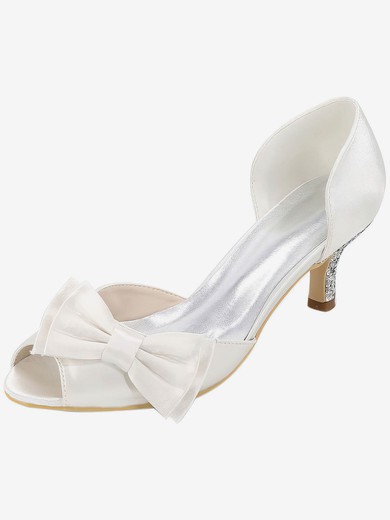 Women's Pumps Silk Like Satin Bowknot Kitten Heel Wedding Shoes #UKM03031418