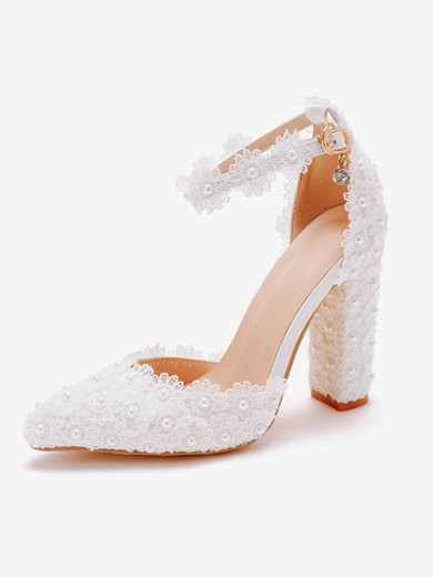 Women's Closed Toe PVC Buckle Chunky Heel Wedding Shoes #UKM03031422