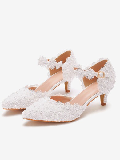 Women's Closed Toe PVC Buckle Kitten Heel Wedding Shoes #UKM03031424