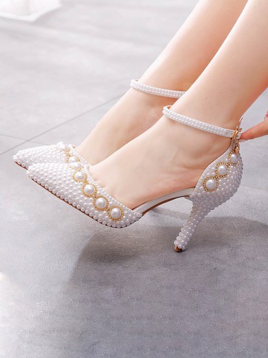 Women's Closed Toe PVC Buckle Stiletto Heel Wedding Shoes #UKM03031427