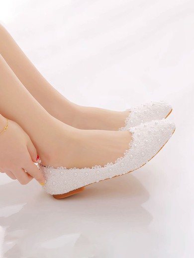 Women's Pumps PVC Flower Flat Heel Wedding Shoes #UKM03031430