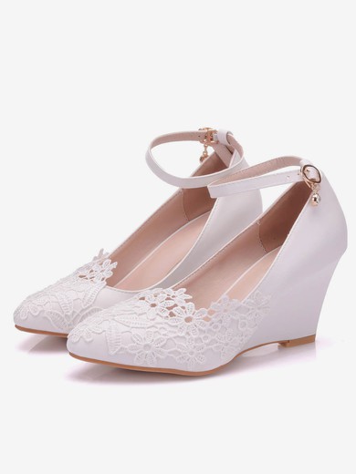 Women's Closed Toe PVC Buckle Wedge Heel Wedding Shoes #UKM03031431
