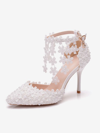 Women's Closed Toe PVC Buckle Stiletto Heel Wedding Shoes #UKM03031432