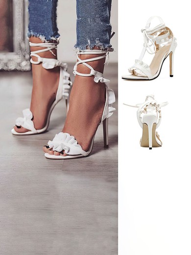 Women's Sandals PVC Ruched Stiletto Heel Wedding Shoes #UKM03031438