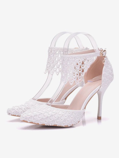 Women's Closed Toe PVC Buckle Stiletto Heel Wedding Shoes #UKM03031439
