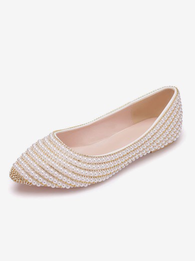 Women's Pumps PVC Pearl Flat Heel Wedding Shoes #UKM03031441