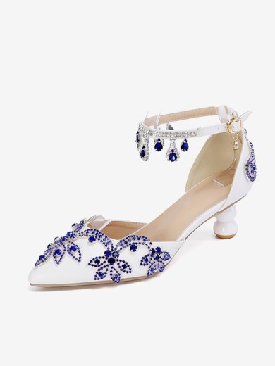 Women's Closed Toe PVC Rhinestone Kitten Heel Wedding Shoes #UKM03031448
