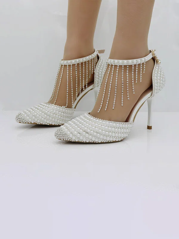 Women's Closed Toe PVC Buckle Stiletto Heel Wedding Shoes #UKM03031451