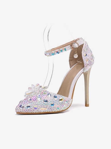 Women's Closed Toe PVC Rhinestone Stiletto Heel Wedding Shoes #UKM03031453