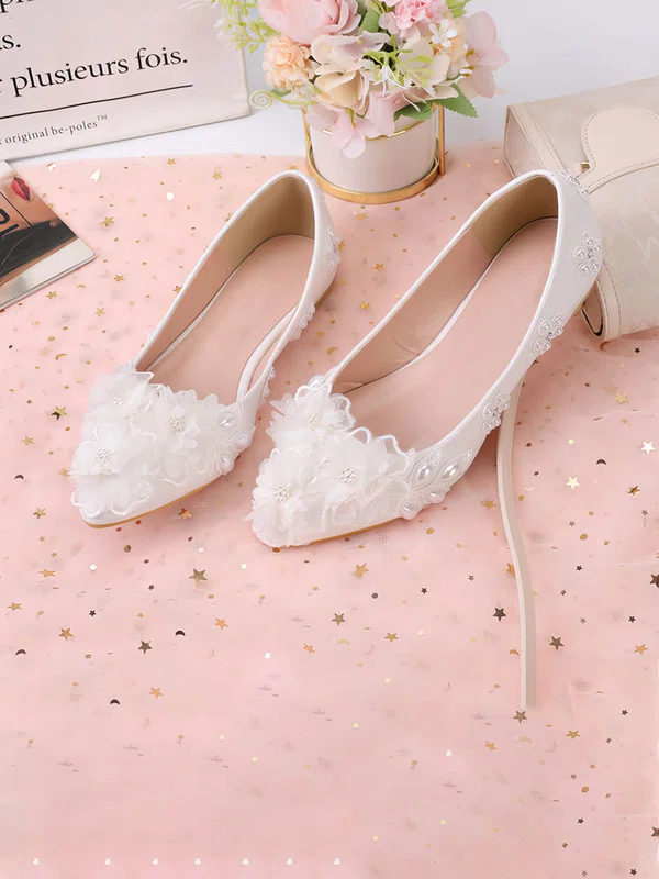 Women's Pumps PVC Flower Flat Heel Wedding Shoes #UKM03031458