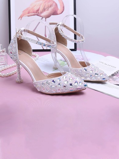 Women's Closed Toe PVC Rhinestone Stiletto Heel Wedding Shoes #UKM03031464