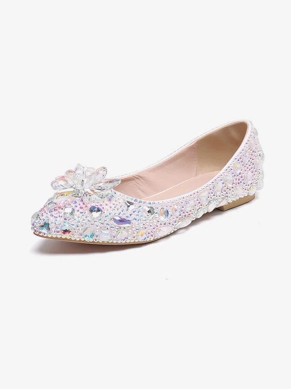 Women's Pumps PVC Rhinestone Flat Heel Wedding Shoes #UKM03031466
