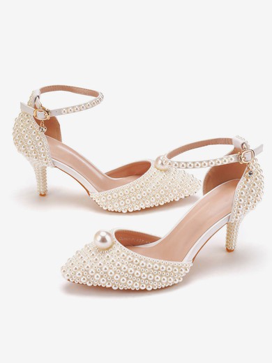 Women's Closed Toe PVC Buckle Stiletto Heel Wedding Shoes #UKM03031468