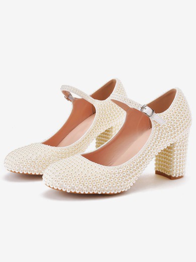 Women's Closed Toe PVC Buckle Chunky Heel Wedding Shoes #UKM03031469