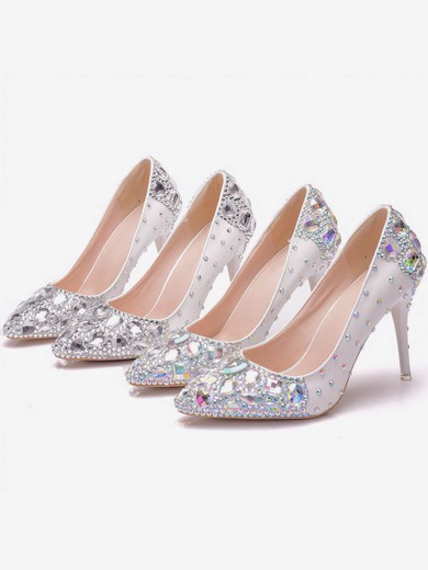 Women's Pumps PVC Rhinestone Stiletto Heel Wedding Shoes #UKM03031470