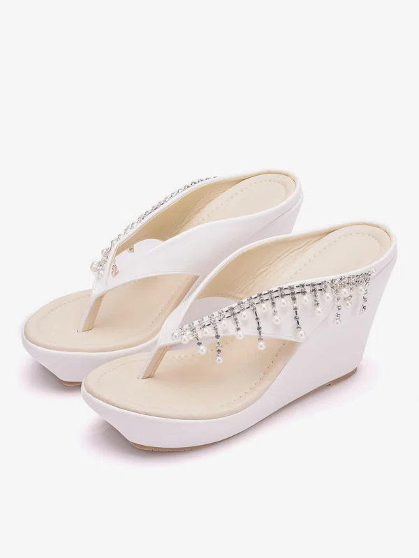 Women's Sandals PVC Beading Chunky Heel Wedding Shoes #UKM03031477