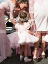 Chiffon Off-the-shoulder Trumpet/Mermaid Sweep Train Appliques Lace Bridesmaid Dresses #UKM01013956