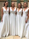 Silk-like Satin V-neck A-line Sweep Train Bridesmaid Dresses #UKM01013981