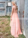 Lace Chiffon High Neck A-line Asymmetrical Bridesmaid Dresses #UKM01013982