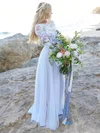 Lace Chiffon Scoop Neck A-line Sweep Train Bridesmaid Dresses #UKM01013998