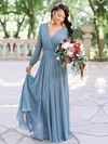 Chiffon V-neck A-line Floor-length Bridesmaid Dresses #UKM01014004