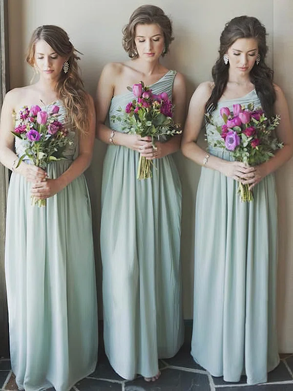 Chiffon One Shoulder A-line Floor-length Ruffles Bridesmaid Dresses #UKM01014005