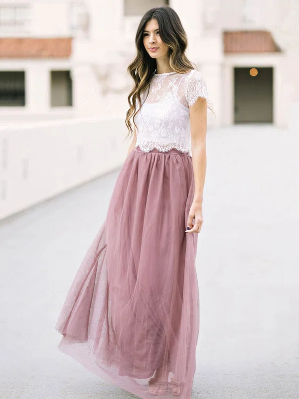Tulle Scoop Neck A-line Floor-length Appliques Lace Bridesmaid Dresses #UKM01014032
