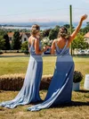 Jersey V-neck A-line Sweep Train Bridesmaid Dresses #UKM01014050