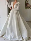 Ball Gown V-neck Satin Court Train Wedding Dresses #UKM00023974