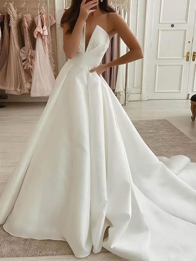 Ball Gown/Princess Straight Silk-like Satin Court Train Wedding Dresses #UKM00023977