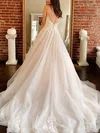 Ball Gown V-neck Tulle Court Train Wedding Dresses With Appliques Lace #UKM00023982