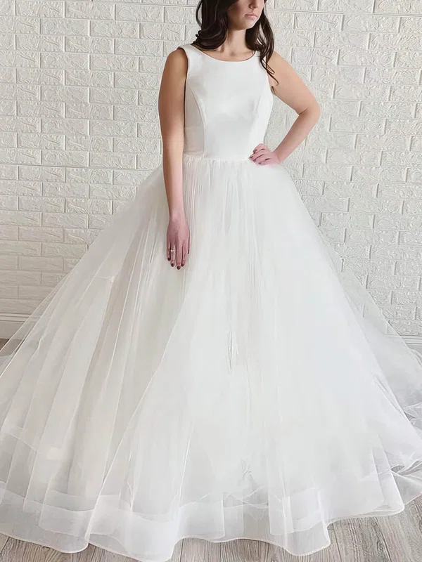 Ball Gown Scoop Neck Tulle Court Train Wedding Dresses #UKM00023993
