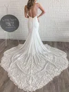 Trumpet/Mermaid V-neck Lace Court Train Wedding Dresses With Appliques Lace #UKM00023994