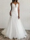 Ball Gown/Princess V-neck Tulle Sweep Train Wedding Dresses With Appliques Lace #UKM00023995