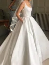 Ball Gown/Princess Square Neckline Satin Sweep Train Wedding Dresses With Pockets #UKM00023997