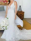 Trumpet/Mermaid V-neck Lace Court Train Wedding Dresses #UKM00024003